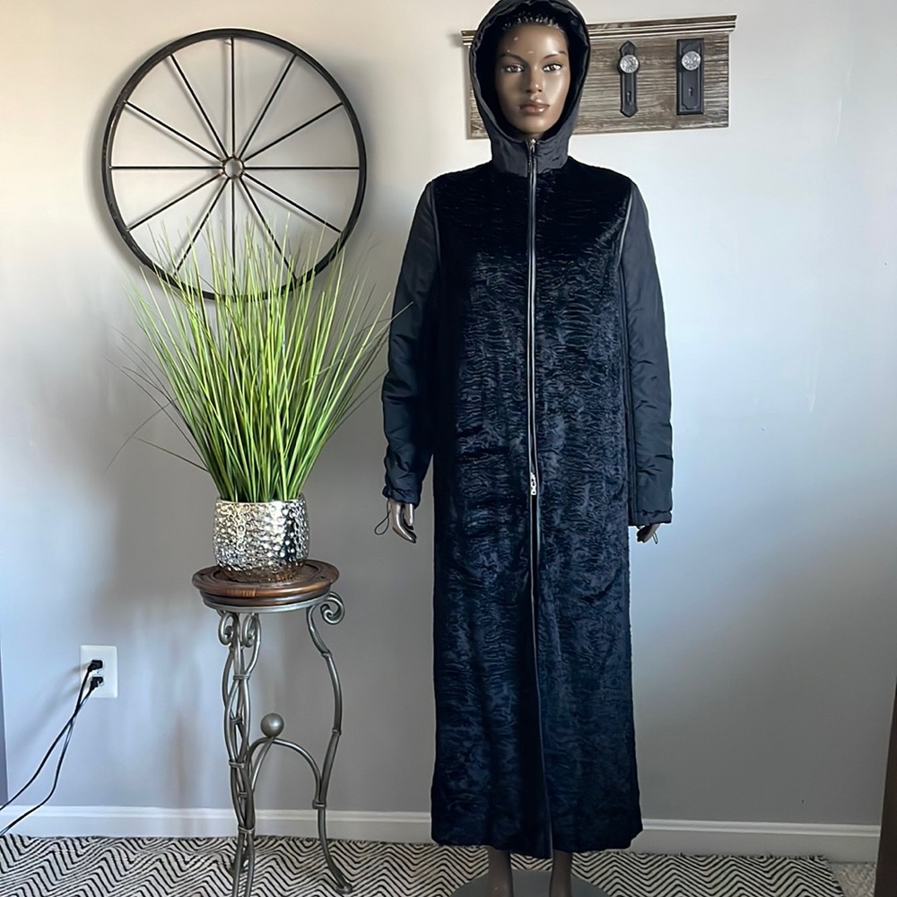 DIVINA Faux Persian Lamb Jacket Black Zip Jacket Size 8